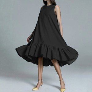 Stellah Black Square Neck Tiered Ruffle Bottom Parachute Trapeze Midi Dress